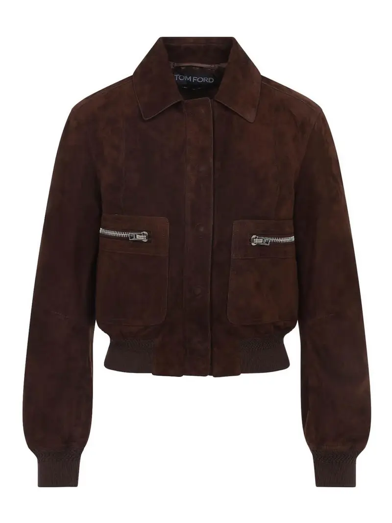 Giubbotto bomber in pelle scamosciata Marrone