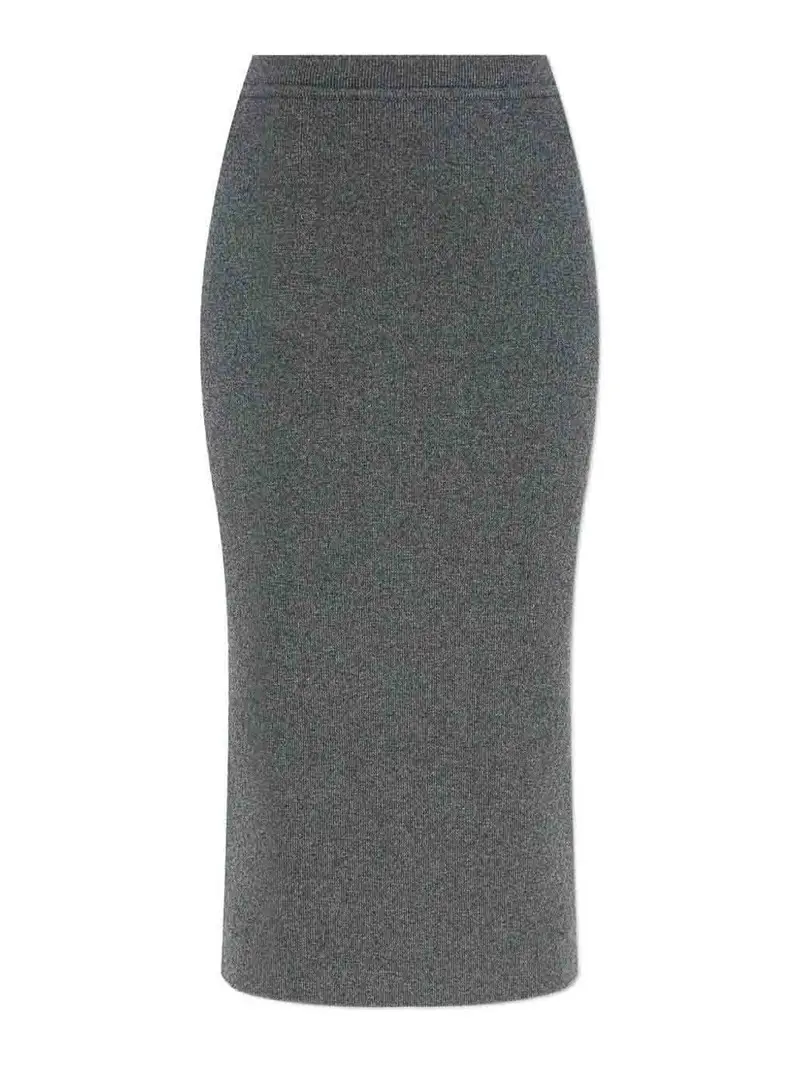 Gonna midi di cashmere e cotone Grigio
