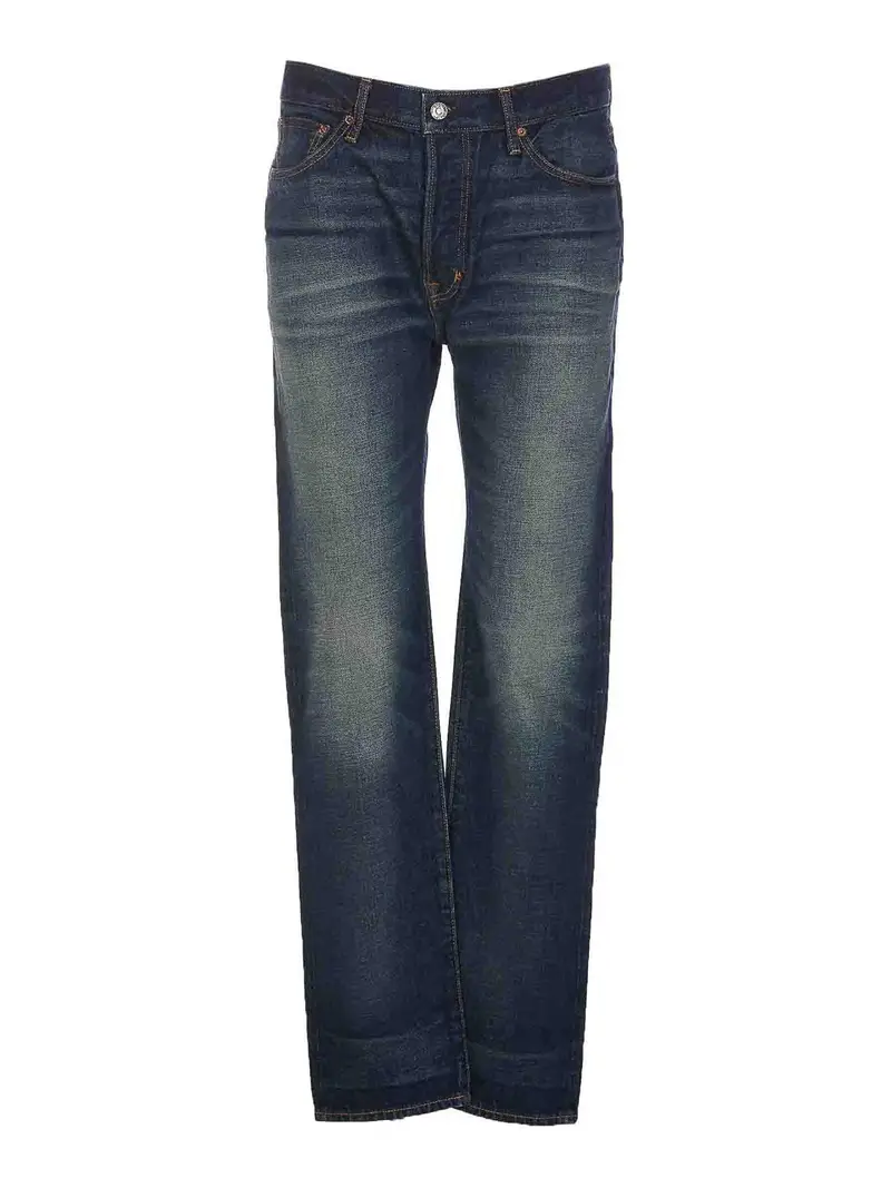 Jeans in denim con bottoni frontali Blu