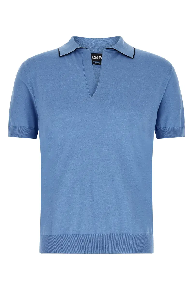 Polo Cotone E Seta Azzurro