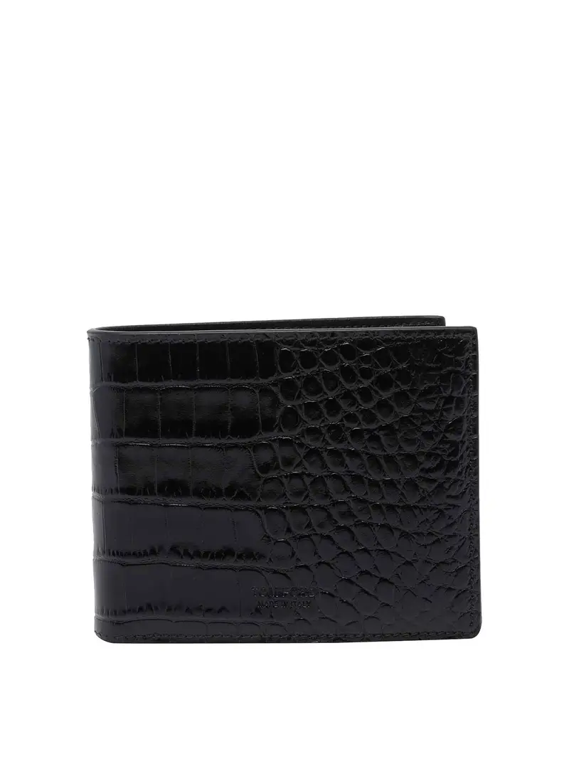 Portafoglio classico bifold in coccodrillo Nero