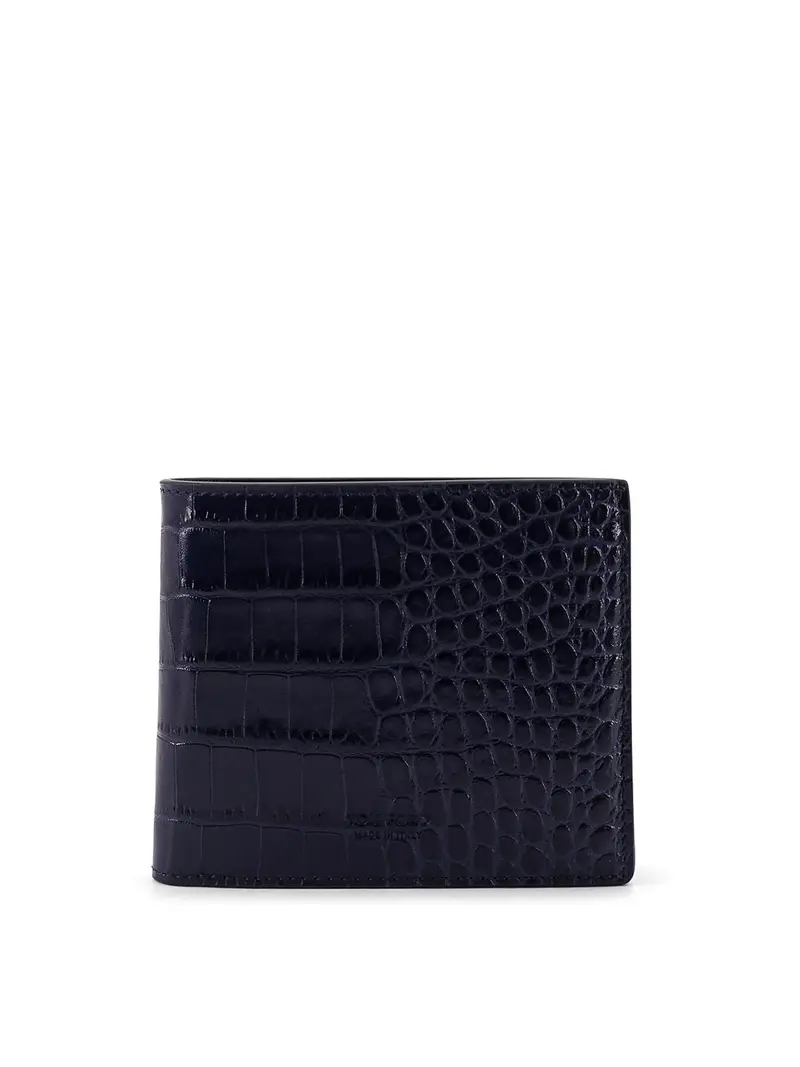 Portafoglio In Pelle Con Stampa Cocco Blu