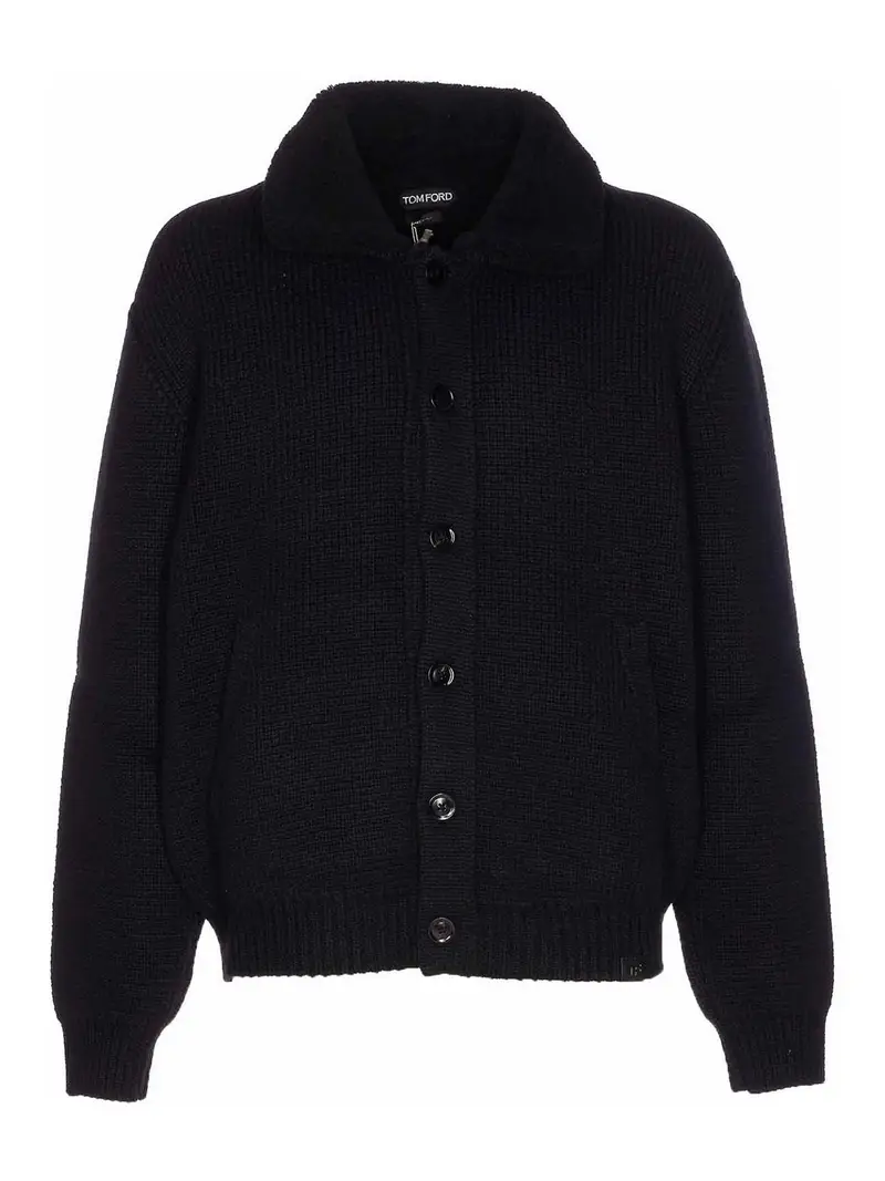 Shearling Collar Cashmere Cardigan Nero