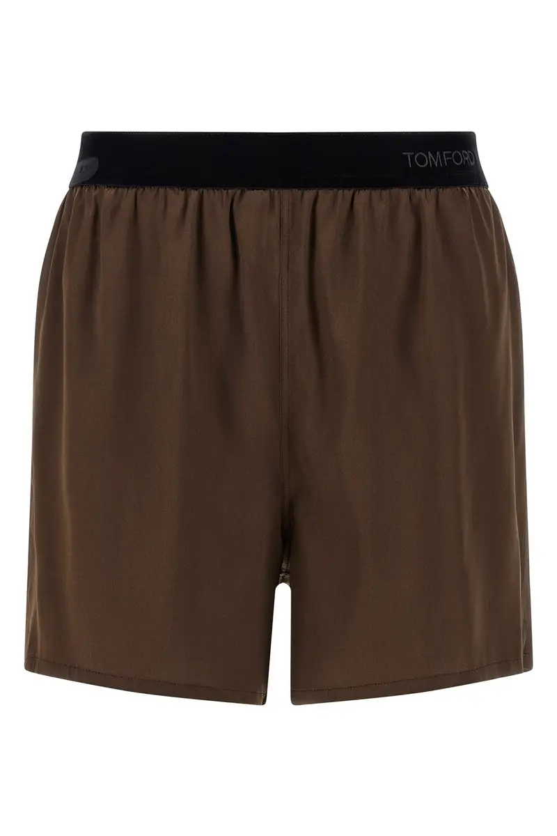 Tom Ford Pantaloni corto marrone in raso di seta