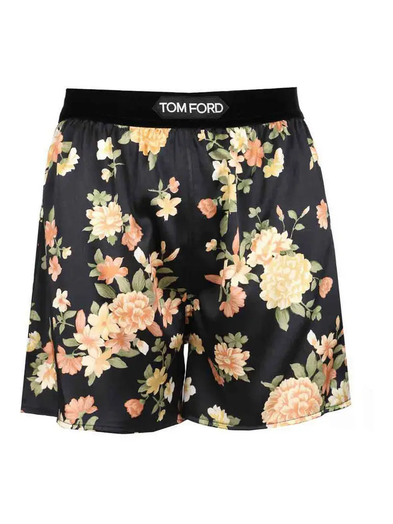 Shorti in stile pugile in seta satinica Multicolore