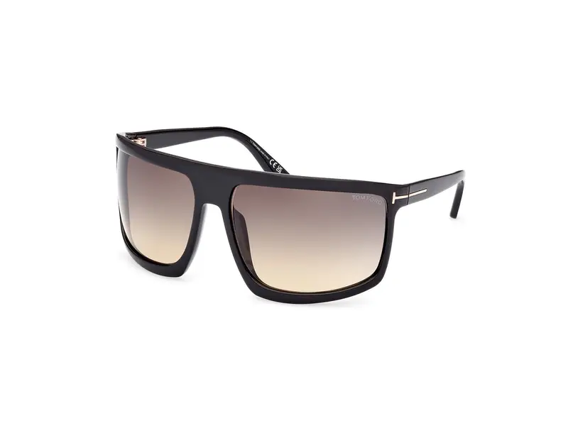 TOM FORD Unisex FT1066 CLINT-02 01B Occhiali da sole Iniettato Nero Grigio Maschera Normale Sfumato