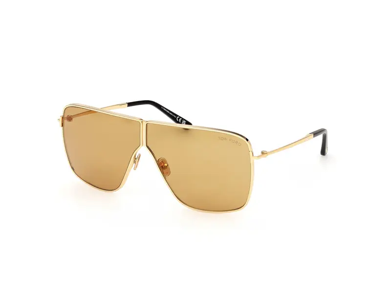 TOM FORD Unisex FT1159 HUXLEY 30E Occhiali da sole Metallo Oro Marrone Squadrata Normale
