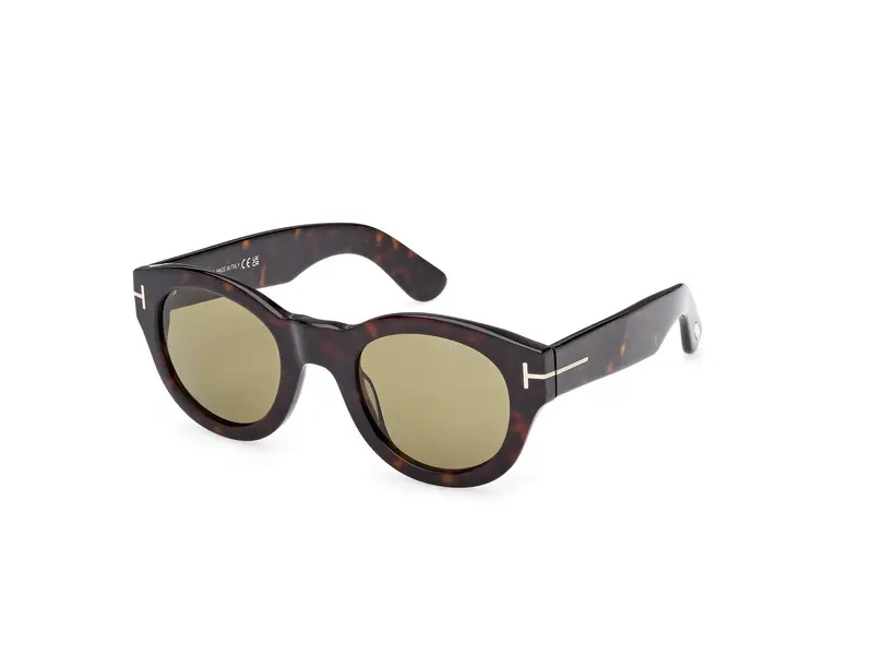 TOM FORD Unisex FT1212 LUCINDA 52N Occhiali da sole Acetato Havana Verde Rotonda Normale