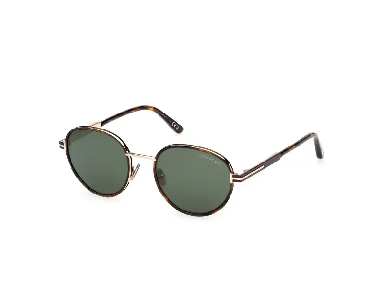 Unisex TOM FORD FT1339 JET-02 52N Occhiali da sole Metallo Havana Verde Rotonda Normale