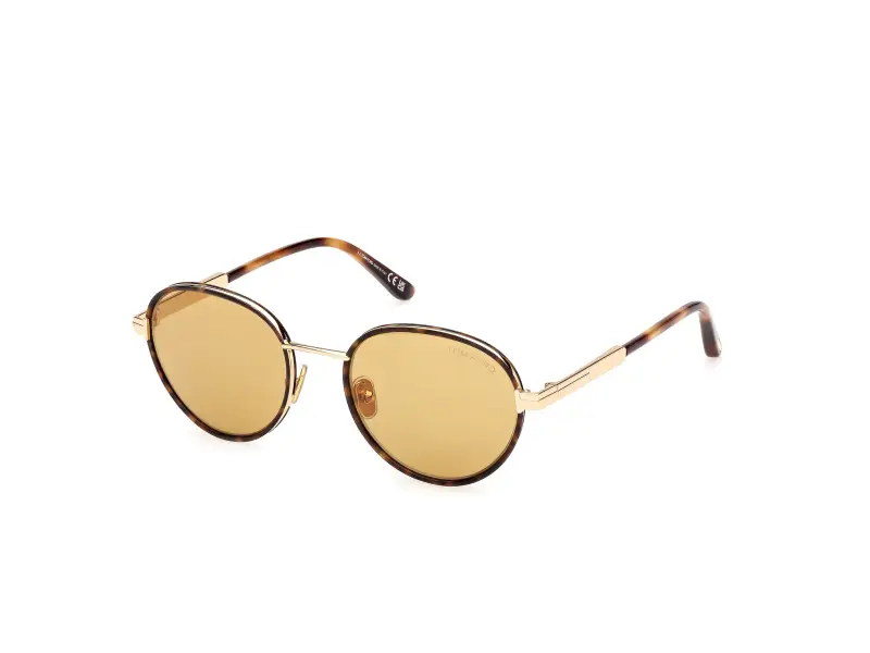 Unisex TOM FORD FT1339 JET-02 53E Occhiali da sole Metallo Havana Marrone Rotonda Normale