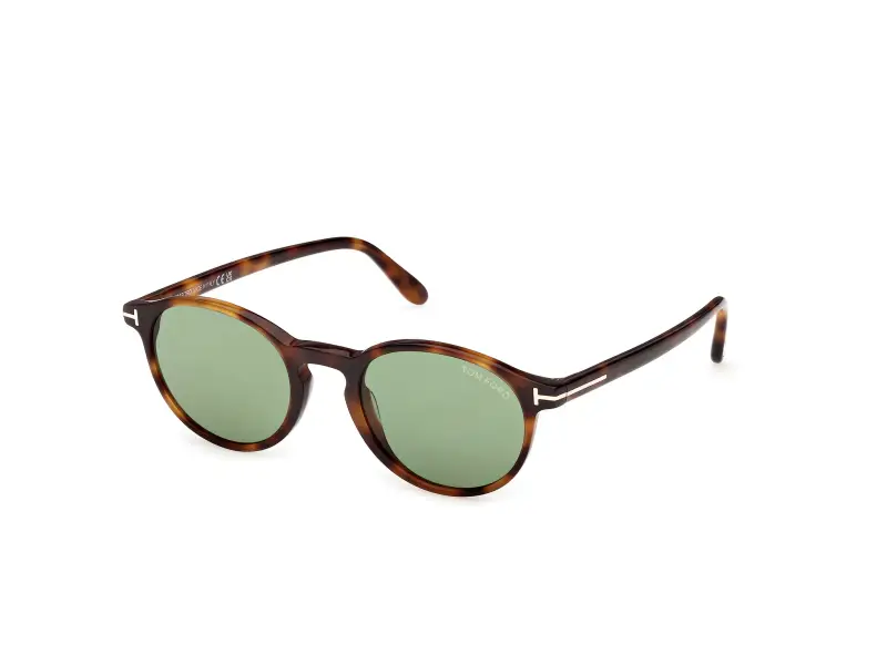 Uomo TOM FORD FT1331 PRESCOTT-02 53N Occhiali da sole Acetato Havana Verde Rotonda Normale