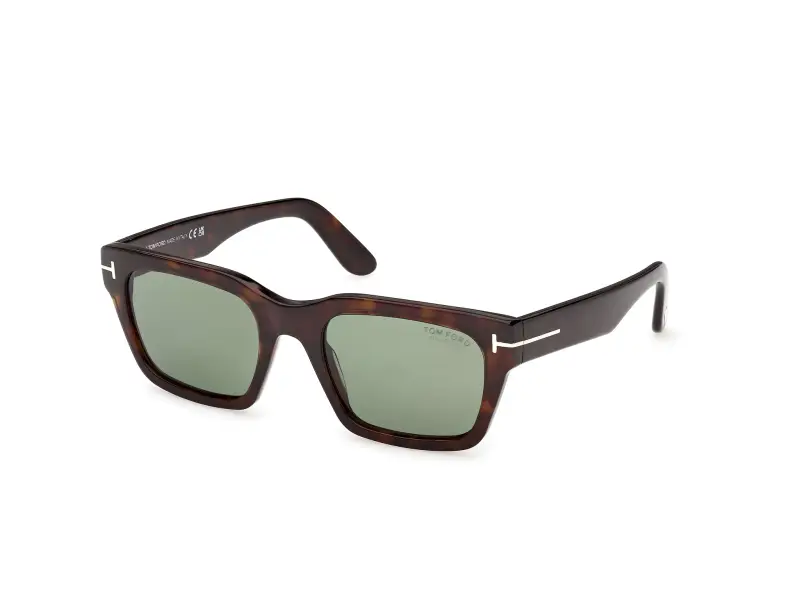 Uomo TOM FORD FT1333 ANDY-02 52R Occhiali da sole Acetato Havana Verde Squadrata Polarizzata