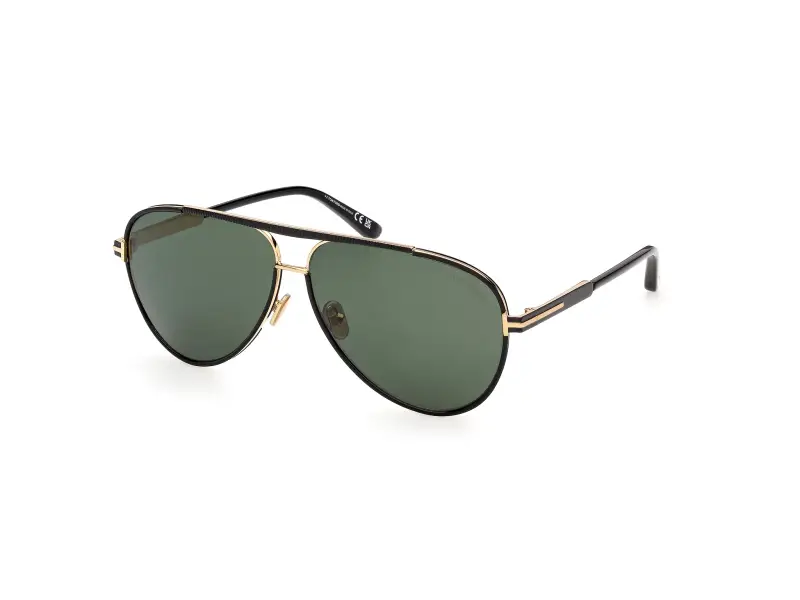 Uomo TOM FORD FT1340 RUPERT-02 01N Occhiali da sole Metallo Nero Verde Pilot Normale