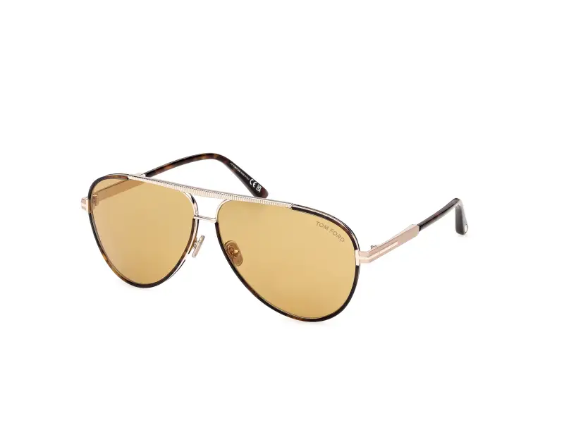 Uomo TOM FORD FT1340 RUPERT-02 52E Occhiali da sole Metallo Havana Marrone Pilot Normale