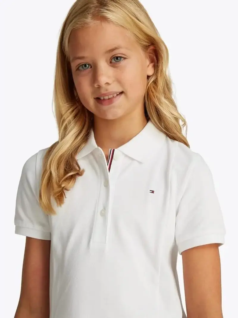 Tommy Hilfiger abito bianco bambina in cotone micro logo sul petto miniatura 2