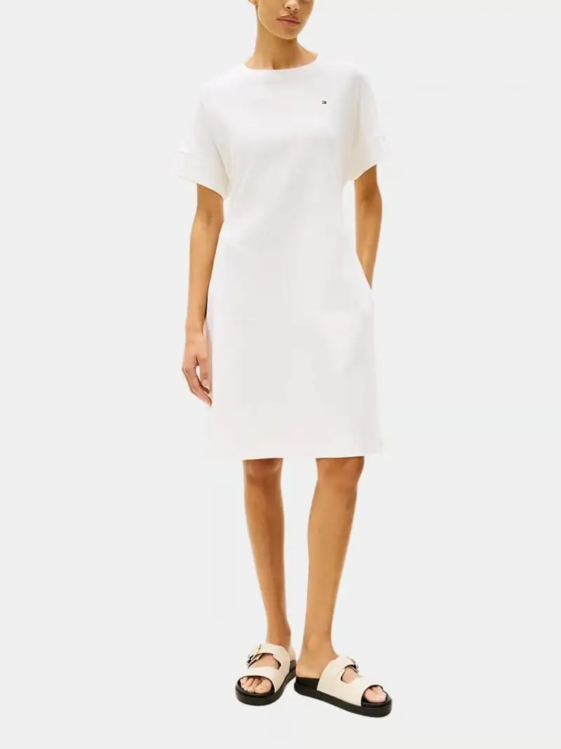 Tommy Hilfiger abito bianco donna in cotone mini logo sul petto