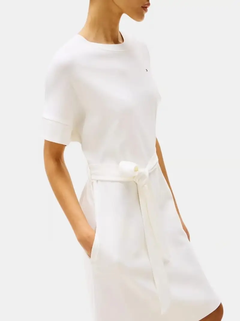 Tommy Hilfiger abito bianco donna in cotone mini logo sul petto miniatura 3