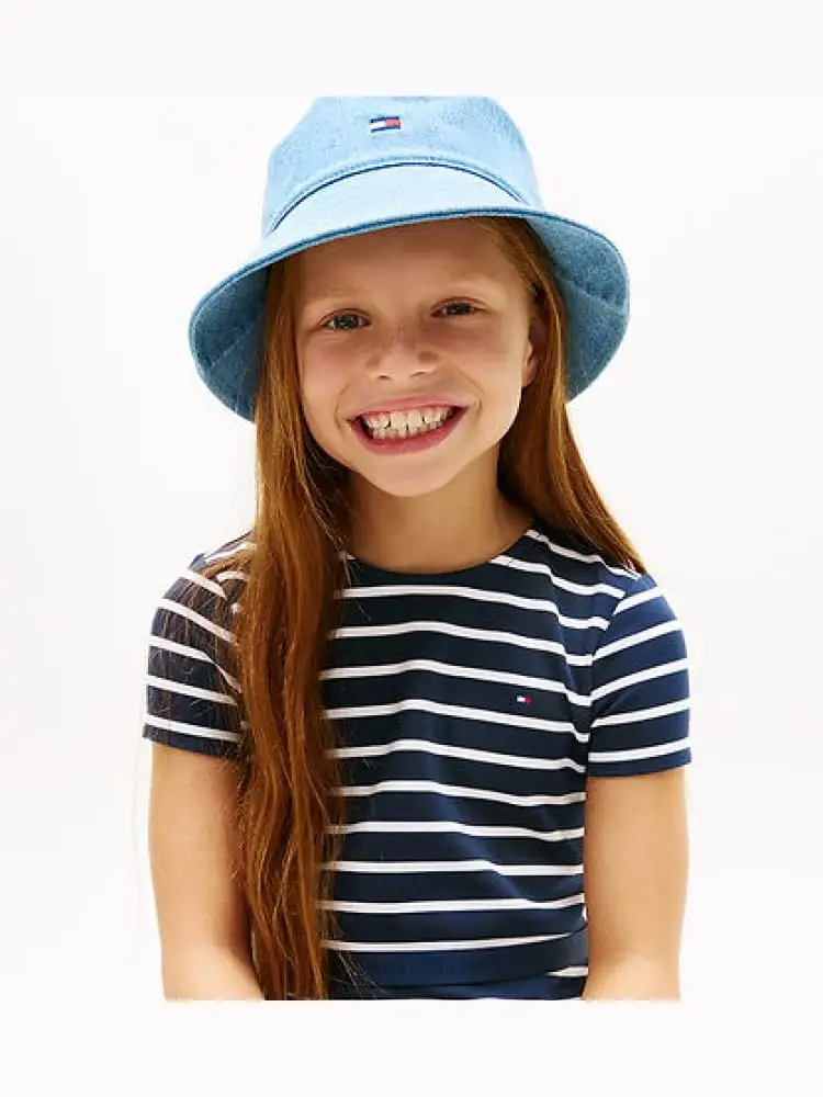 abito blu navy bambina a righe mini logo miniatura 3