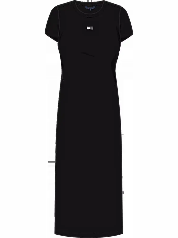 abito midi a coste in cotone nero con logo