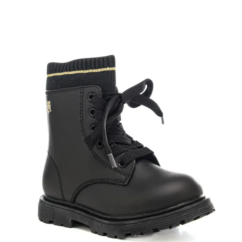 anfibi da bambina con fascia elastica sulla parte alta della tomaia neri miniatura 2