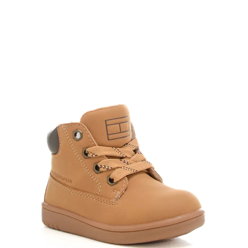 anfibi da bambino con logo lettering inciso sulla parte esterna della tomaia ocra miniatura 2