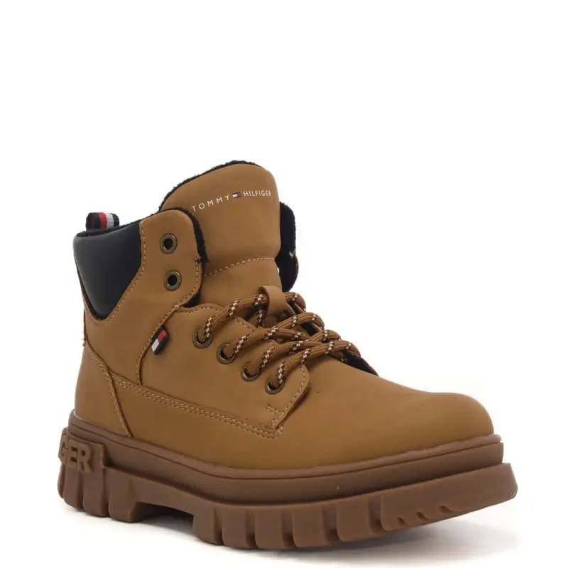 Tommy Hilfiger anfibi da bambino in pelle scamosciata con logo in rilievo sulla suola ocra miniatura 3