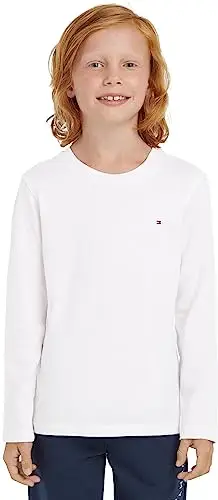 Tommy Hilfiger Bambino Maglietta Maniche Lunghe Basic, Bianco (Bright White), 10 Anni miniatura 3