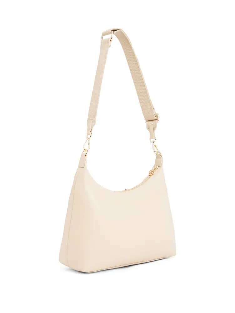 borsa beige donna a spalla in ecopelle logo sul davanti miniatura 3