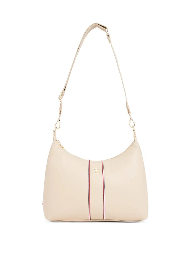 borsa beige donna a spalla in ecopelle logo sul davanti