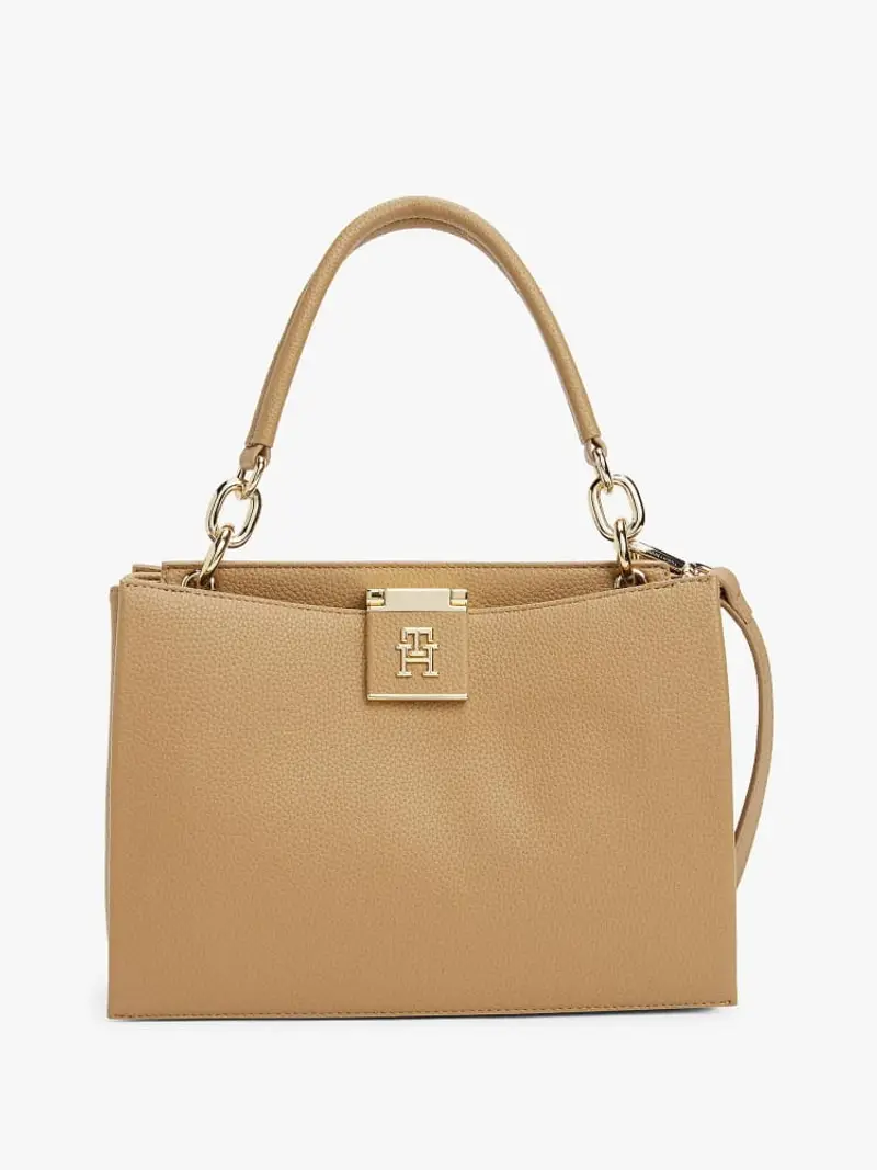 Tommy Hilfiger borsa beige donna in ecopelle con tracolla logo sul davanti