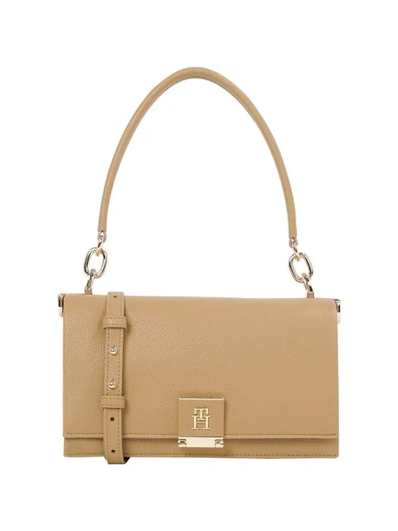 Tommy Hilfiger borsa beige donna in ecopelle con tracolla logo sul davanti