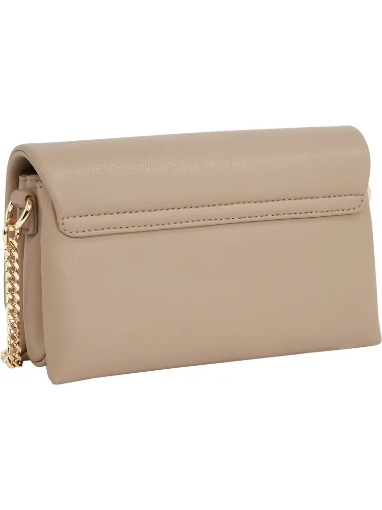 borsa beige donna in ecopelle con tracolla logo sul davanti miniatura 3