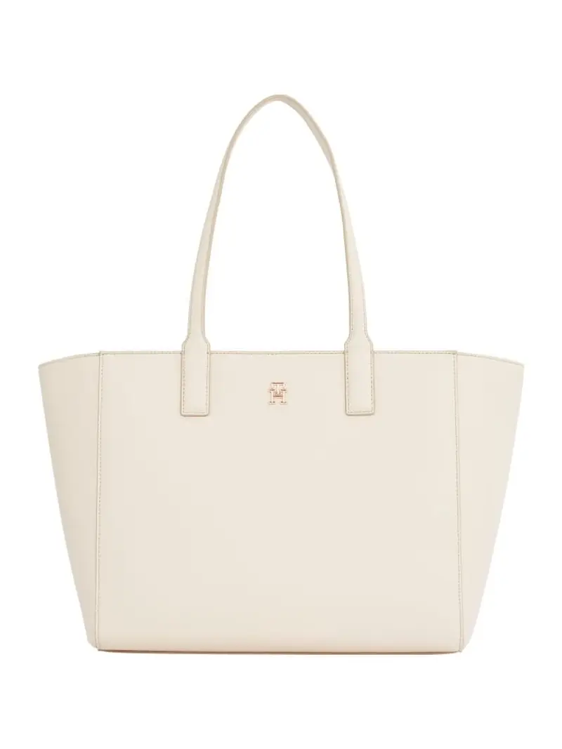 Tommy Hilfiger borsa bianca donna shopping in ecopelle logo sul davanti
