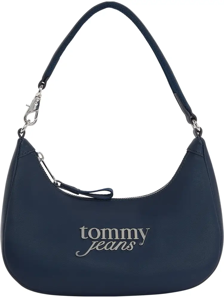 borsa blu a spalla con rifinitura liscia e logo in metallo