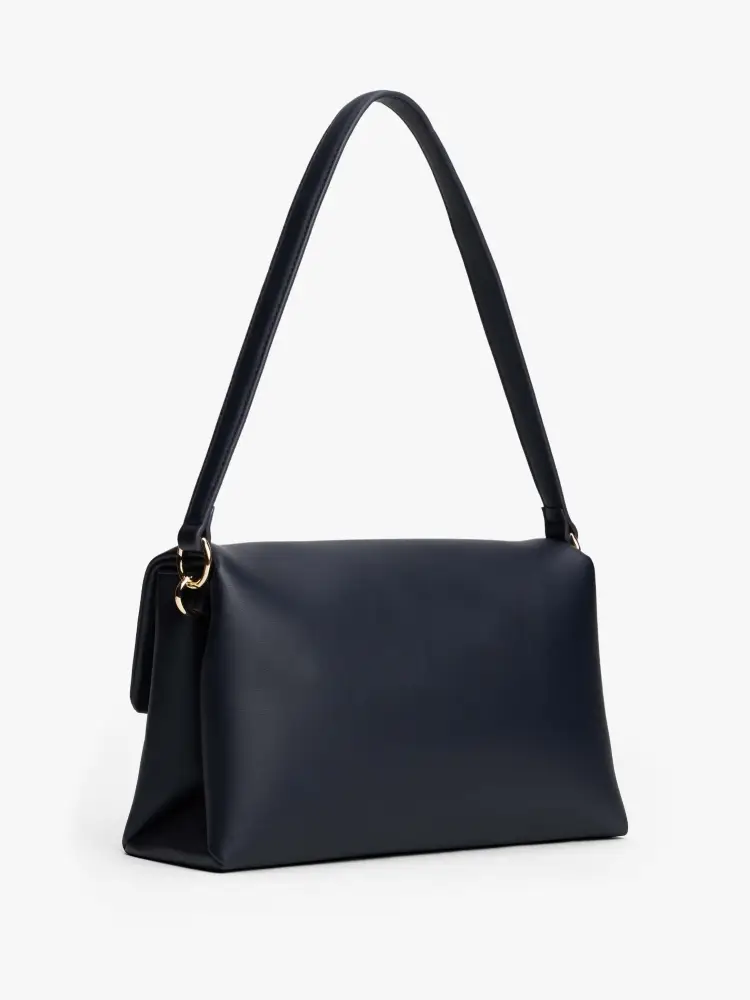 borsa blu navy donna a spalla in similpelle logo oro sul davanti miniatura 2