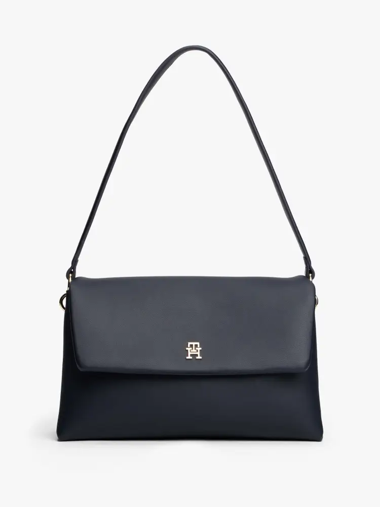 borsa blu navy donna a spalla in similpelle logo oro sul davanti