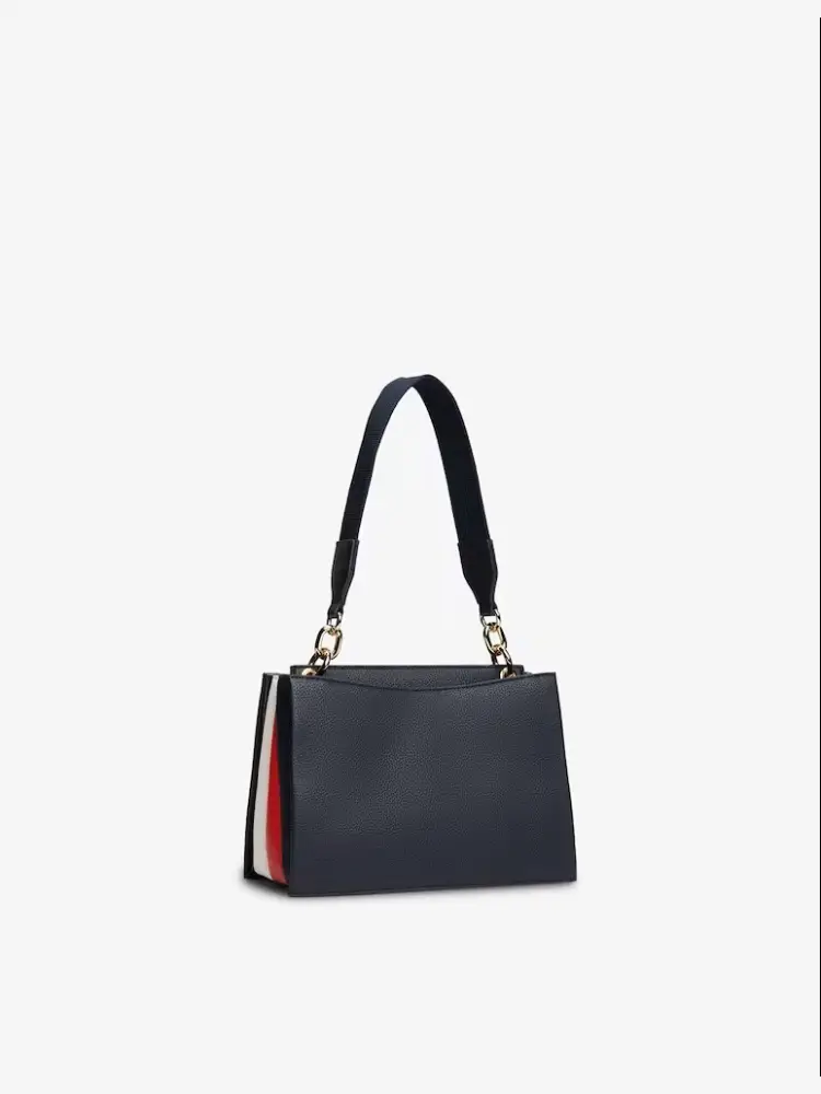 borsa blu navy donna con tracolla mini logo in metallo oro miniatura 2