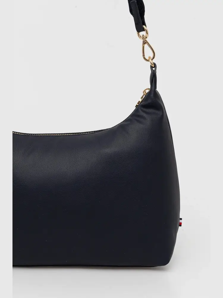 borsa blu navy donna in ecopelle con tracolla logo in metallo oro miniatura 2