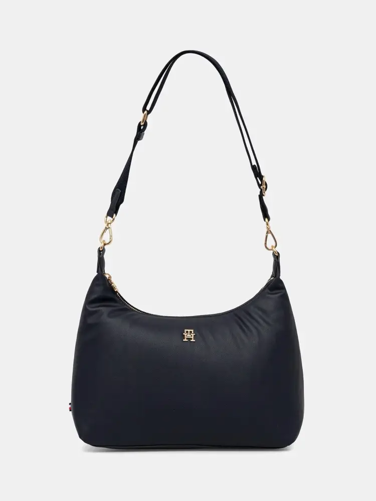 borsa blu navy donna in ecopelle con tracolla logo in metallo oro