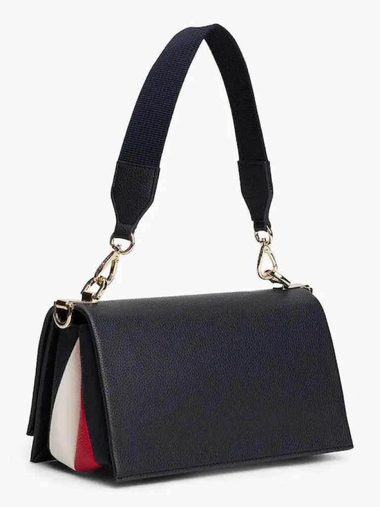 borsa blu navy donna in ecopelle con tracolla logo sul davanti miniatura 2