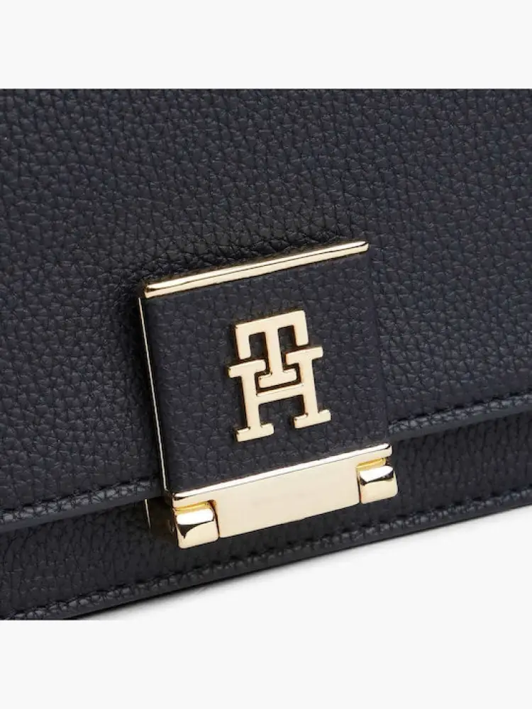 borsa blu navy donna in ecopelle con tracolla logo sul davanti miniatura 3