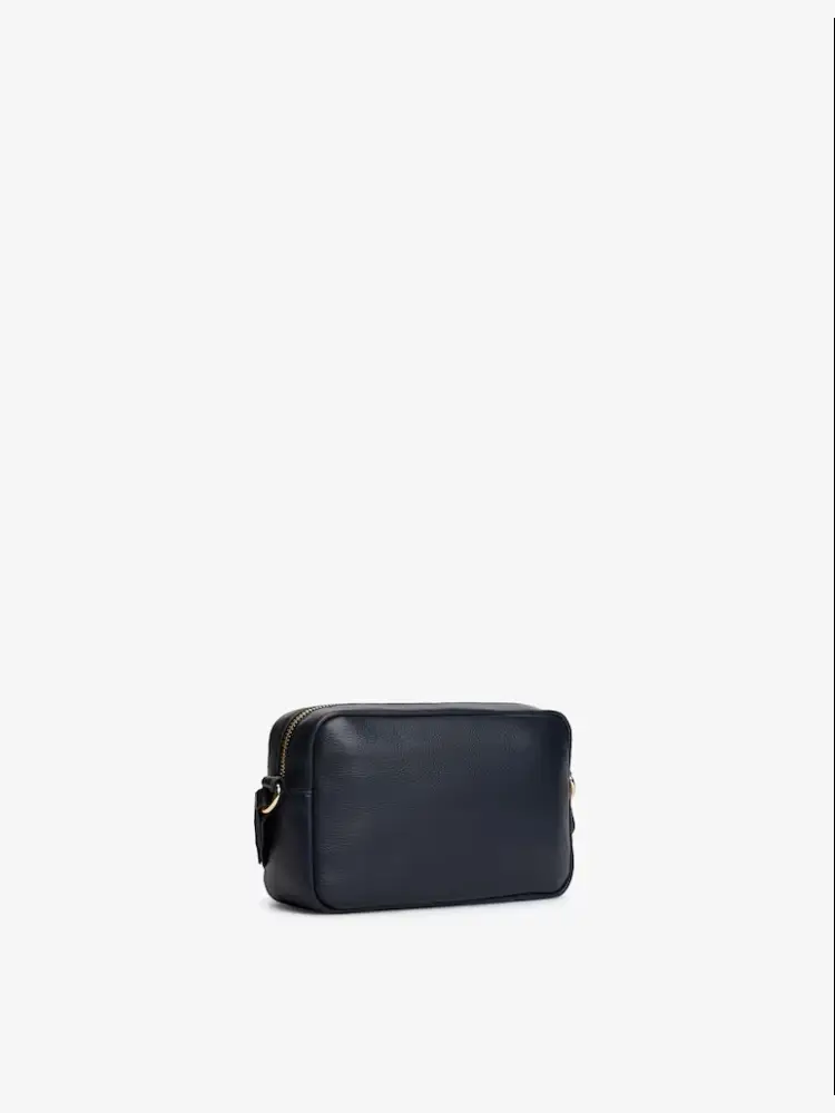 borsa blu navy donna in ecopelle con tracolla mini logo sul davanti miniatura 3