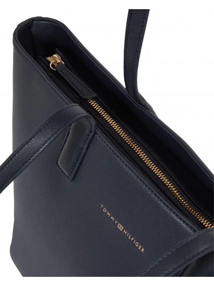 borsa blu navy donna in ecopelle shopping logo sul davanti miniatura 2