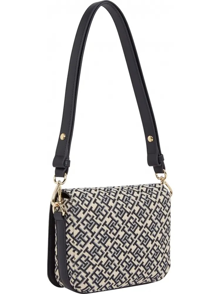 borsa blu navy donna in tessuto con tracolla logo all over miniatura 3