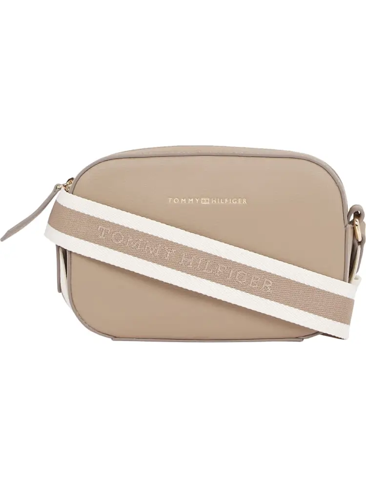 borsa camera beg in ecopelle beige con tracolla logata