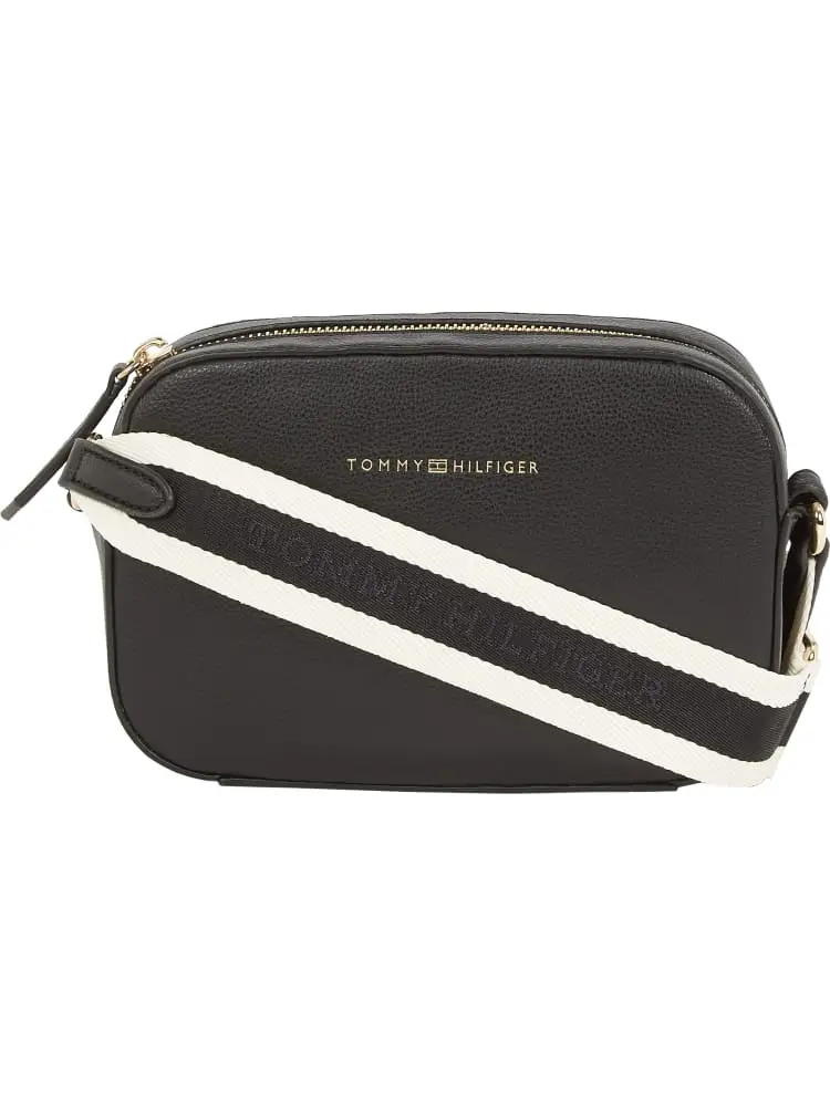 borsa camera beg in ecopelle nera con tracolla logata