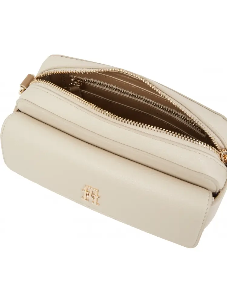 borsa crema donna in ecopelle con tracolla logo sul davanti miniatura 3