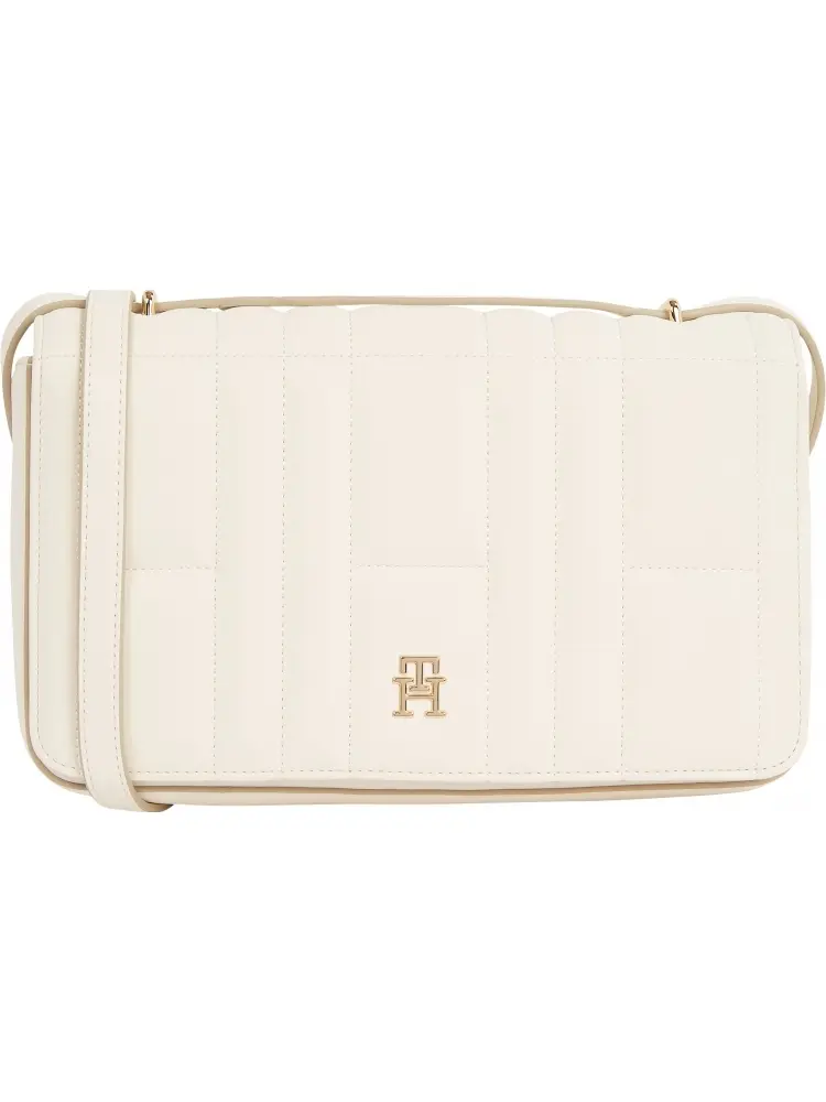 borsa crema donna in ecopelle trapuntata con tracolla logo sul davanti