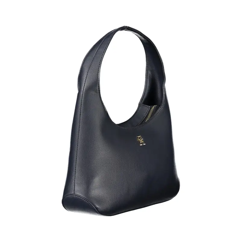 Borsa Donna a Spalla Nera con Zip Blu miniatura 3