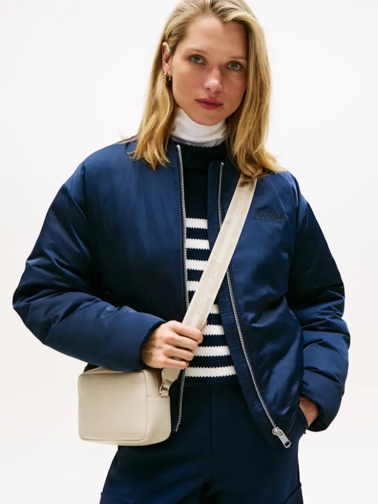 borsa ecru donna in similpelle con tracolla logo sul davanti miniatura 2